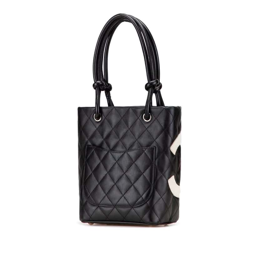 Chanel Small Quilted Lambskin Cambon Ligne Tote Black Leather Good condition - Back View