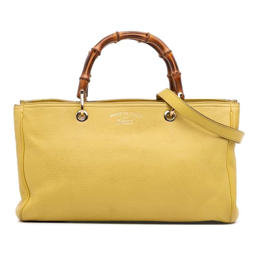 Gucci Medium Calfskin Bamboo Shopper Satchel Yellow Leather Good condition - Front View