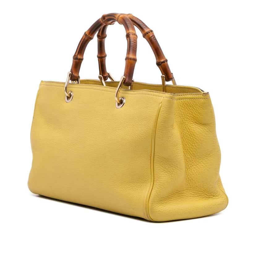 Gucci Medium Calfskin Bamboo Shopper Satchel Yellow Leather Good condition - Back View