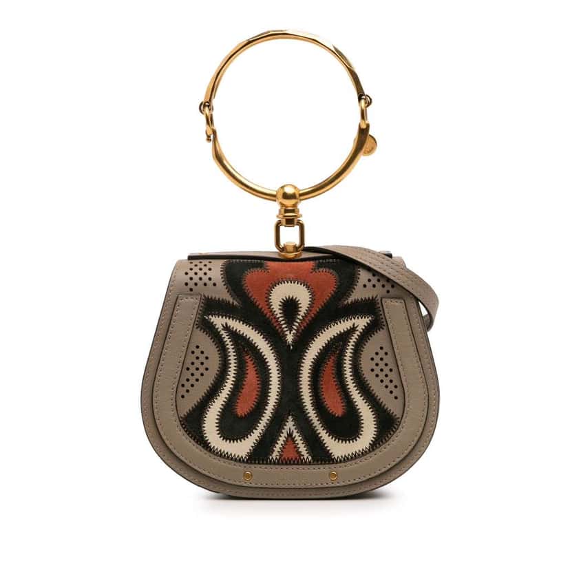 Chloé Small Leather and Suede Nile Bracelet Patchwork Satchel Brown Leather Good condition - Front View