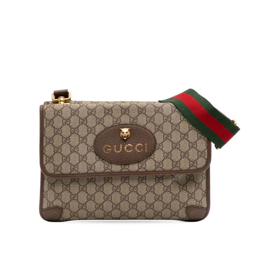 Gucci Medium GG Supreme Web Neo Vintage Double Flap Messenger Bag Brown Canvas Good condition - Front View