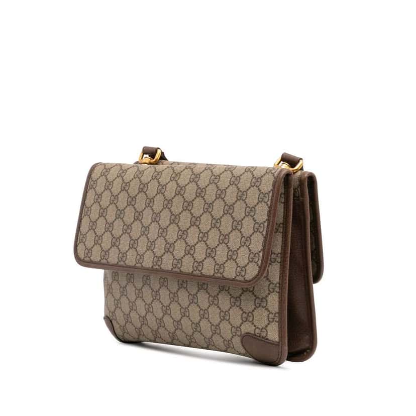Gucci Medium GG Supreme Web Neo Vintage Double Flap Messenger Bag Brown Canvas Good condition - Back View