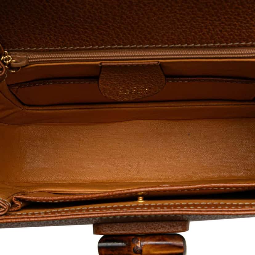 Gucci Grained Calfskin Bamboo Night Brown Leather Good condition - Model View