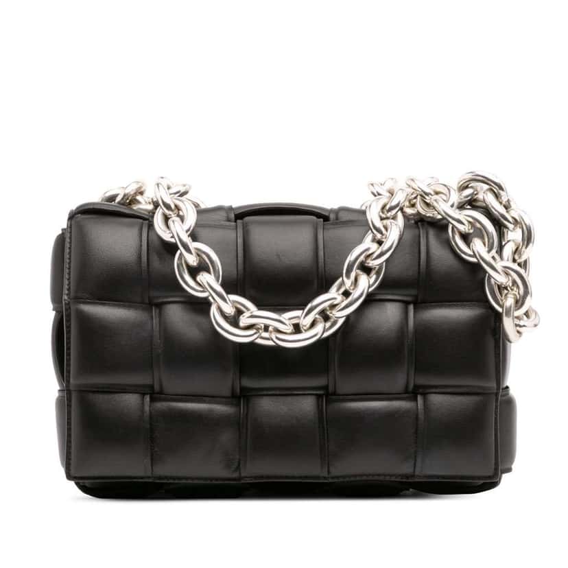 Bottega Veneta Nappa Intrecciato Padded Chain Cassette Satchel Black Leather Good condition - Front View