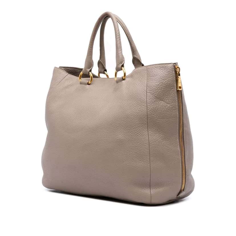 Prada Vitello Daino Open Convertible Tote Grey Leather Good condition - Back View