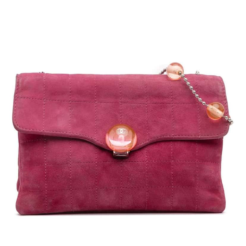 Chanel CC Choco Bar Suede Beaded Chain Flap Pink Leather Very good condition - Front View