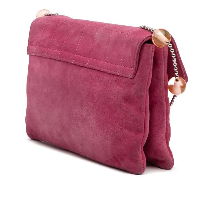 Chanel CC Choco Bar Suede Beaded Chain Flap Pink Leather Very good condition - Back View