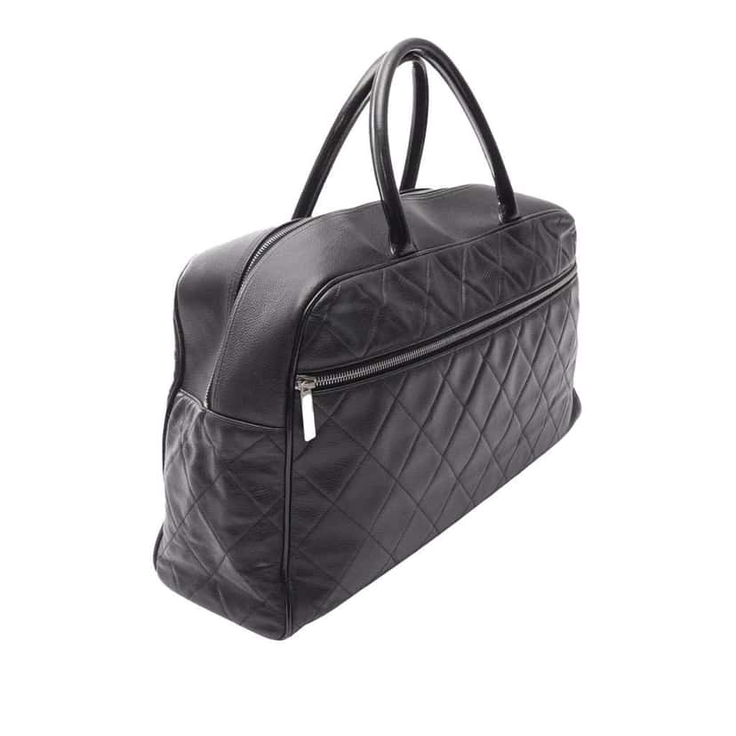 Chanel Large Quilted Caviar and Patent Logo Bowler Bag Black Leather Good condition - Back View
