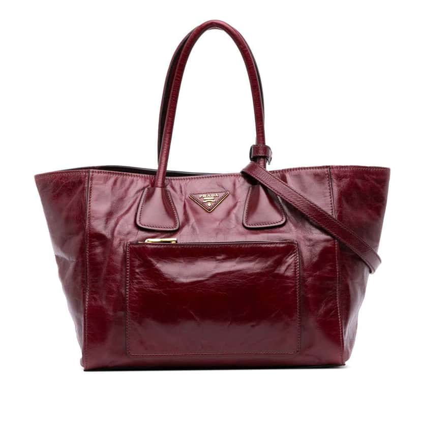 Prada Vitello Shine Shopping Tote Red Leather Good condition - Front View
