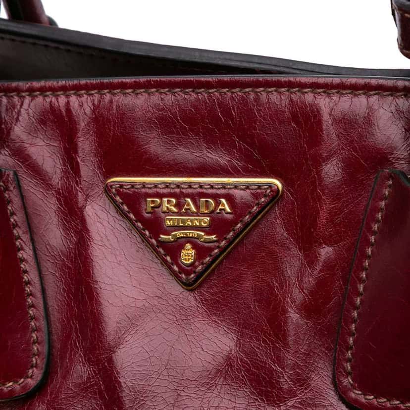 Prada Vitello Shine Shopping Tote Red Leather Good condition - Box View