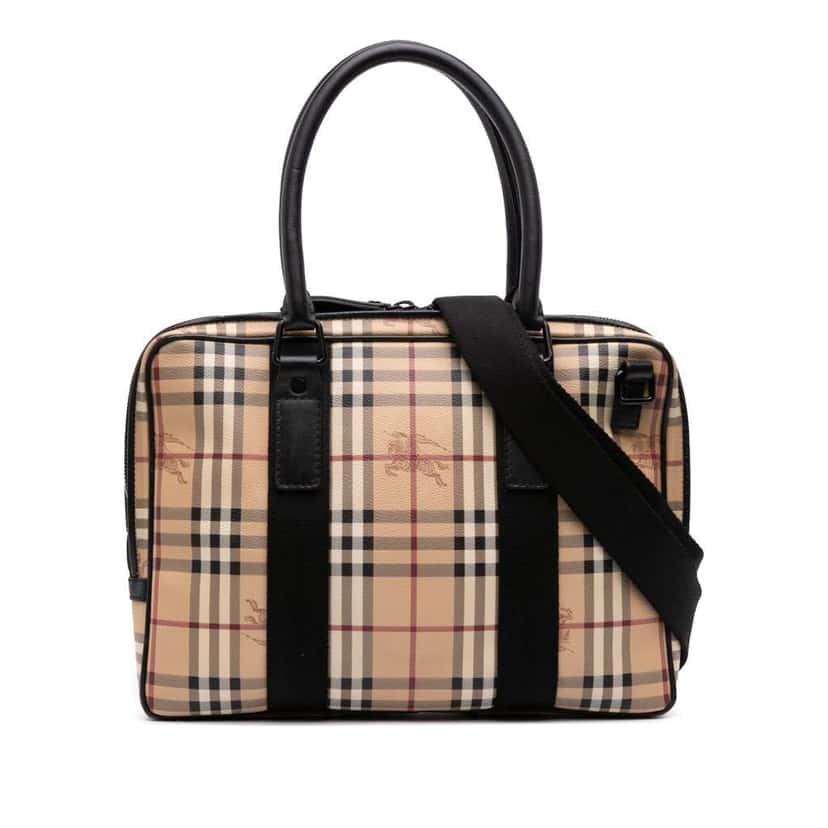 Burberry Haymarket Check Coated Canvas Business Bag Brown Canvas Good condition - Front View