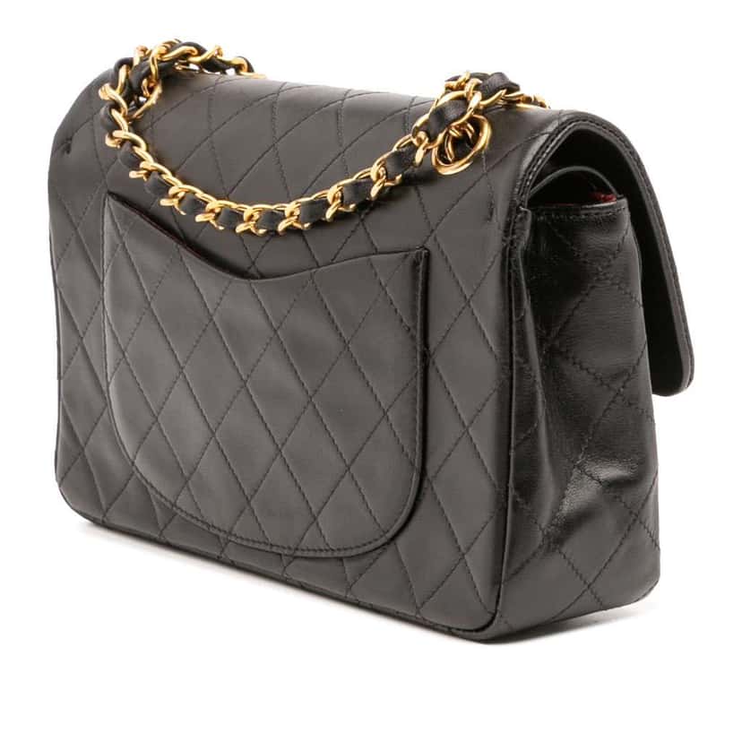 Chanel Small Classic Lambskin Double Flap Black Leather Good condition - Back View