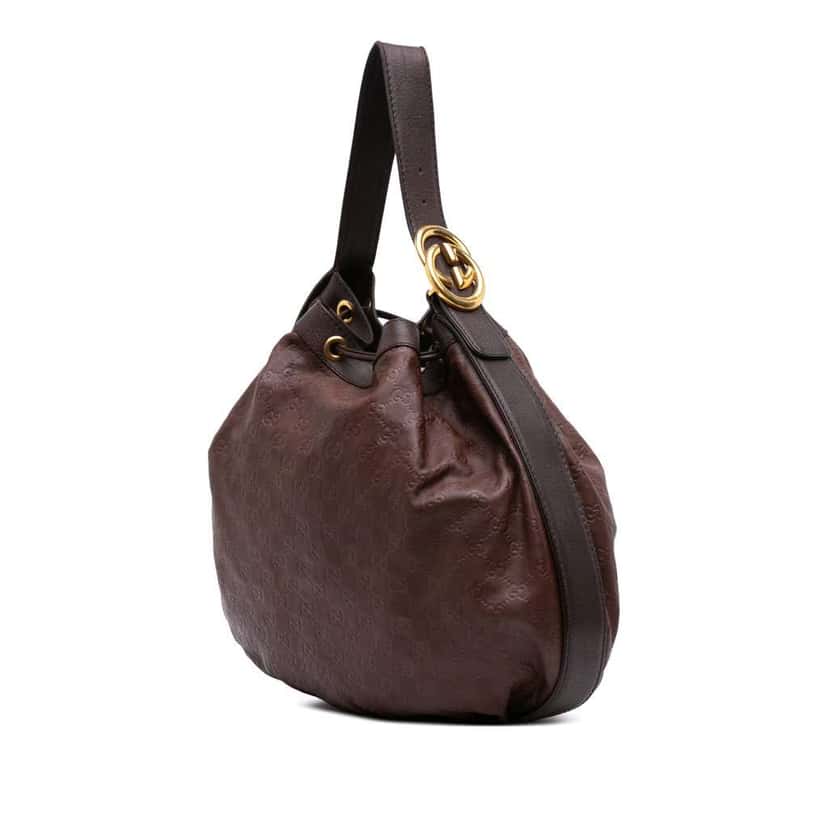 Gucci Medium Guccissima Interlocking Icon Drawstring Hobo Brown Leather Good condition - Back View