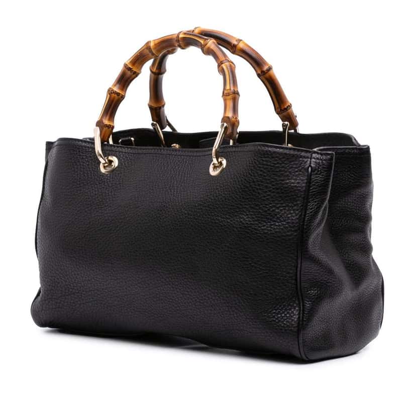 Gucci Medium Calfskin Bamboo Shopper Satchel Black Leather Good condition - Back View