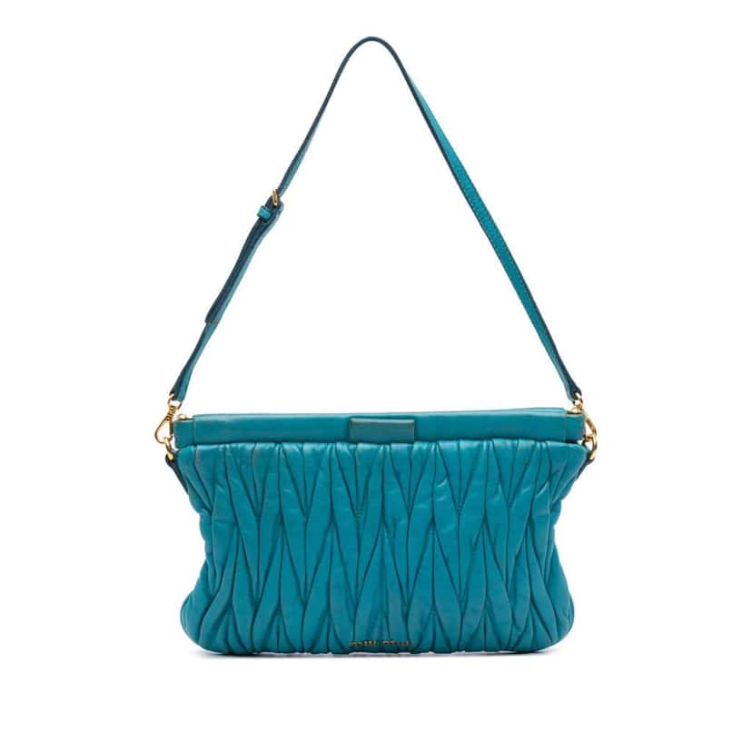 Miu Miu Matelasse Lambskin Shoulder Bag Blue Leather Good condition - Front View