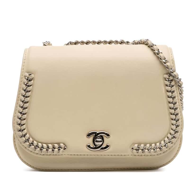 Chanel Small Calfskin Braided Chic Flap White Leather Good condition - Front View