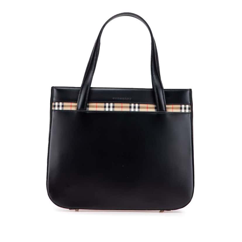 Burberry House Check Trimmed Leather Handbag Black Leather Good condition - Front View