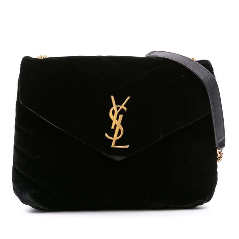 Saint Laurent Small Matelasse Velvet Monogram LouLou Crossbody Black Velvet Good condition - Front View