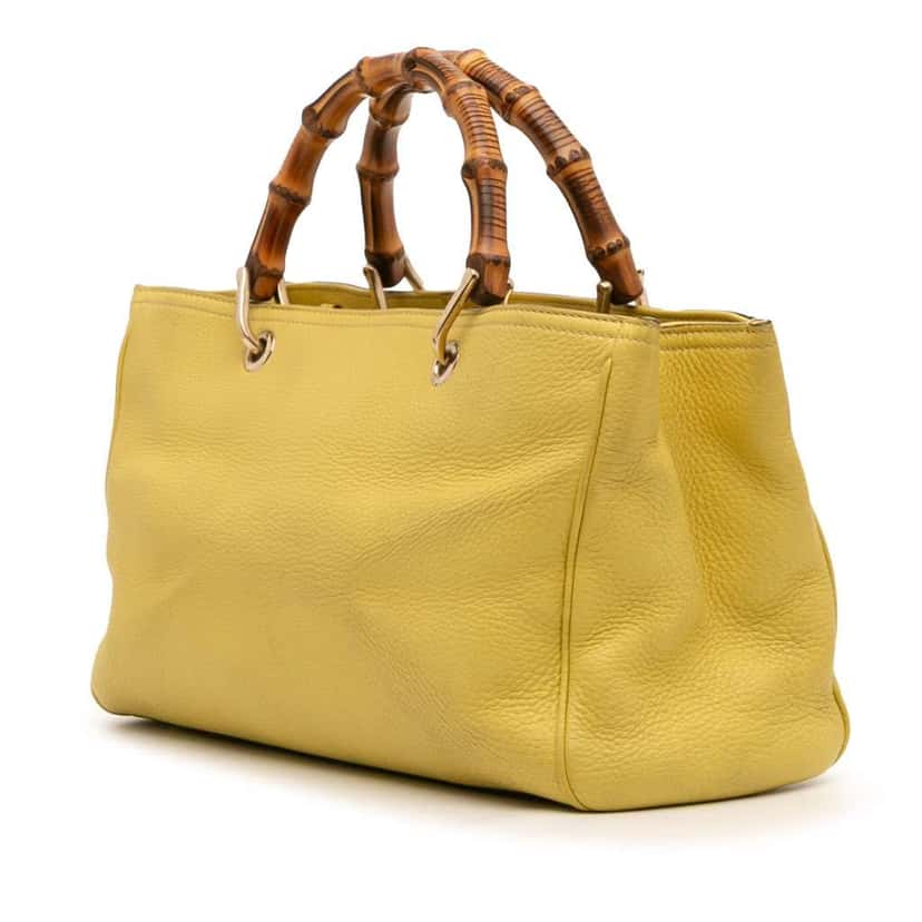 Gucci Medium Calfskin Bamboo Shopper Satchel Yellow Leather Good condition - Back View