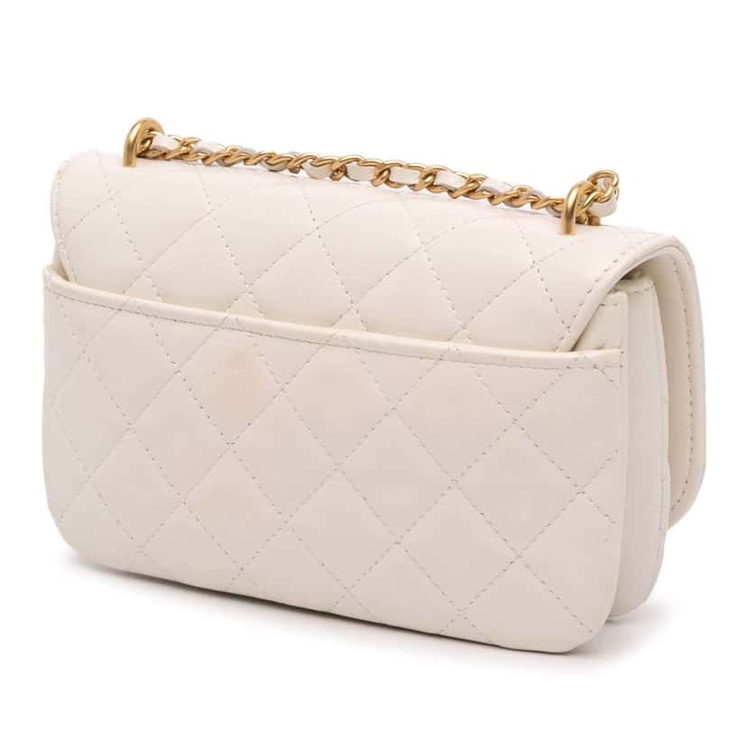 Chanel Quilted Shiny Lambskin Flap with Chain White Leather Good condition - Back View