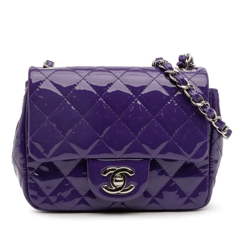 Chanel Mini Square Classic Patent Single Flap Purple Leather Good condition - Front View