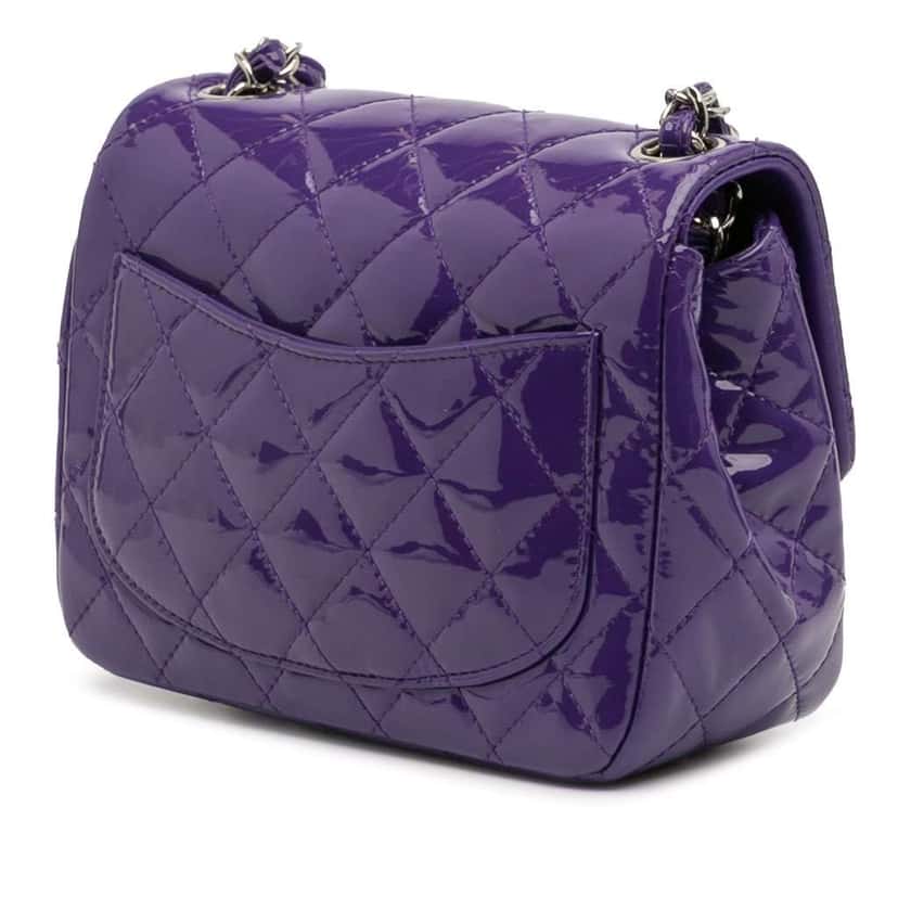 Chanel Mini Square Classic Patent Single Flap Purple Leather Good condition - Back View