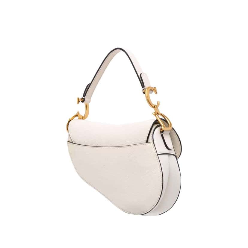 Dior Mini Grained Calfskin Saddle Bag White Leather Good condition - Back View