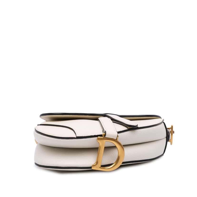 Dior Mini Grained Calfskin Saddle Bag White Leather Good condition - Inside View