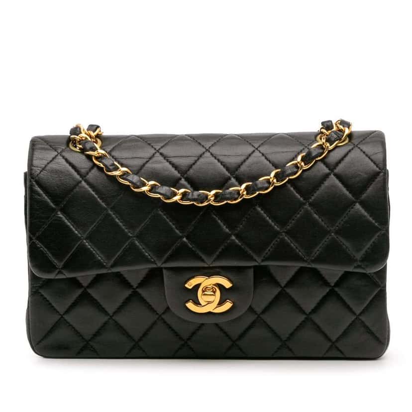 Chanel Small Classic Lambskin Double Flap Black Leather Good condition - Front View