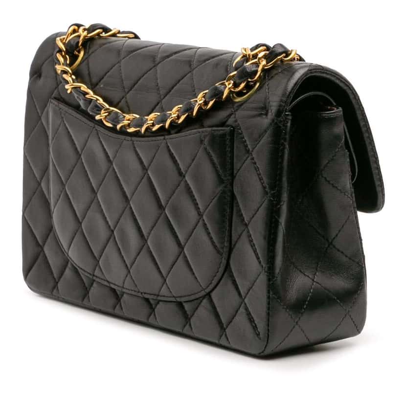 Chanel Small Classic Lambskin Double Flap Black Leather Good condition - Back View