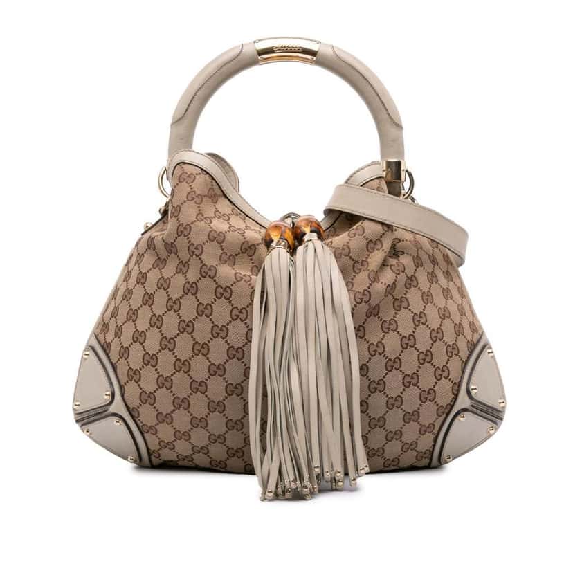 Gucci Medium GG Canvas Bamboo Indy Hobo Brown Canvas Good condition - Front View