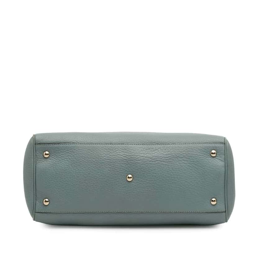 Gucci Medium Calfskin Bamboo Shopper Satchel Blue Leather Good condition - Inside View