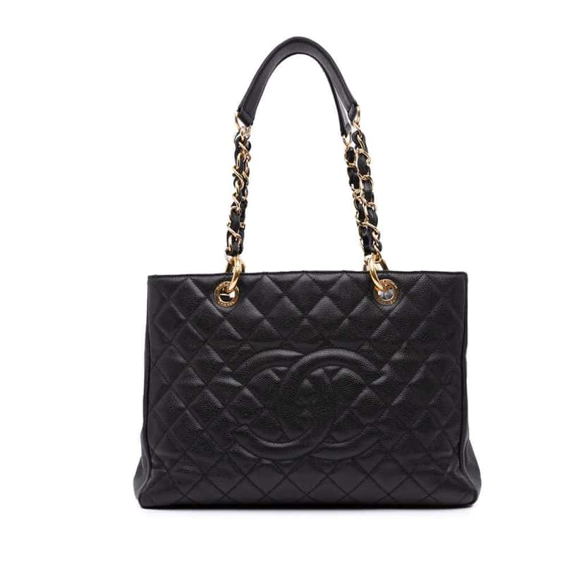 Chanel Caviar Grand Shopping Tote Black Leather Good condition - Front View