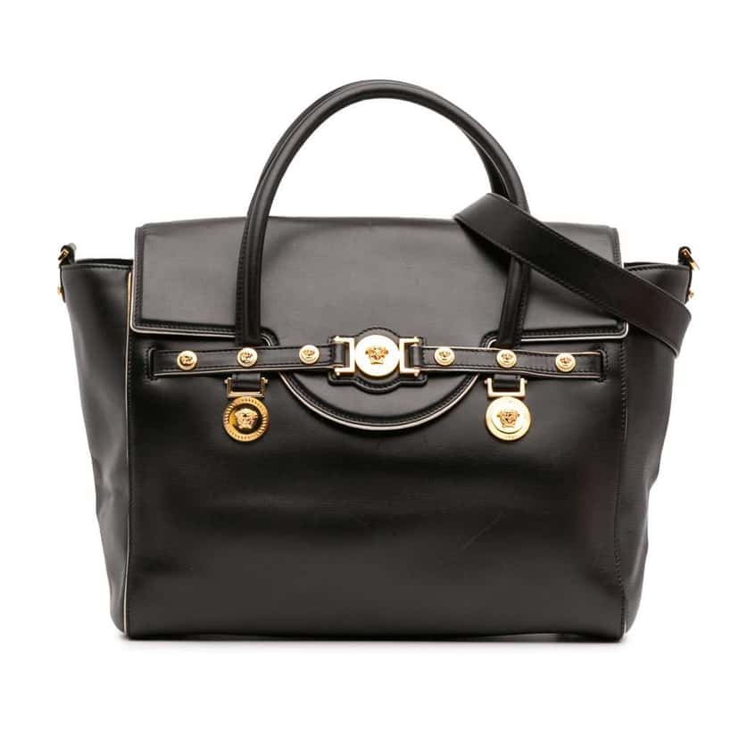 Versace Leather Medusa Medallion Satchel Black Leather Good condition - Front View