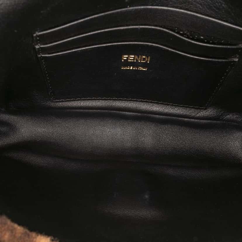 Fendi Mini Zucca Shearling Chain Baguette Satchel Brown Good condition - Model View