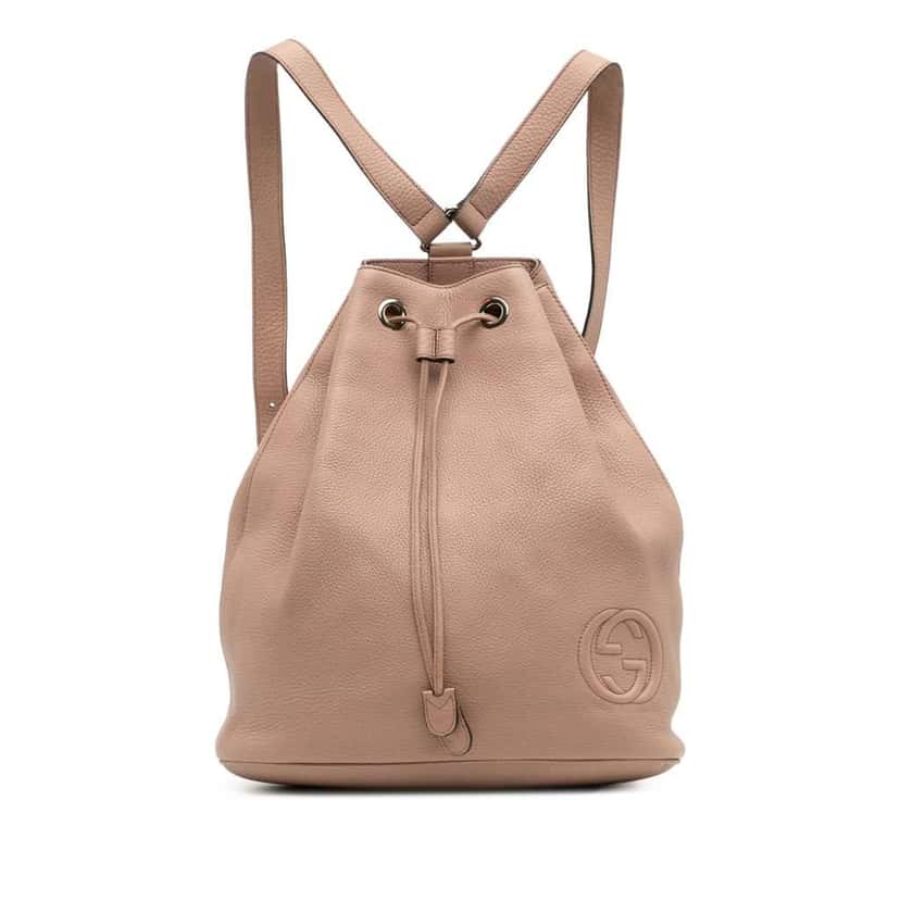 Gucci Small Pebbled Calfskin Soho Drawstring Backpack Brown Leather Good condition - Front View