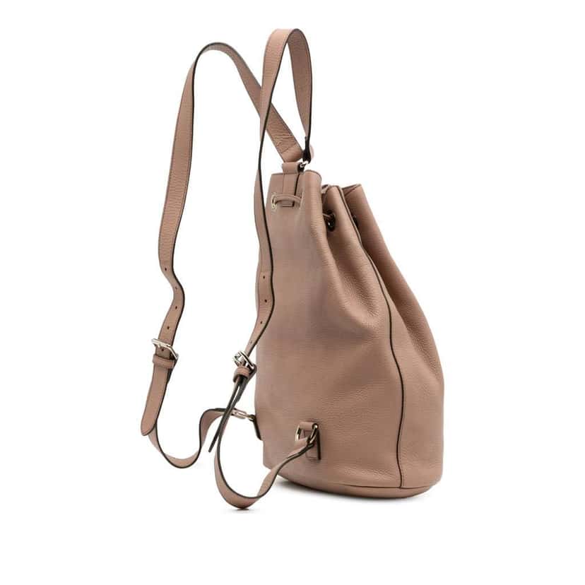 Gucci Small Pebbled Calfskin Soho Drawstring Backpack Brown Leather Good condition - Back View
