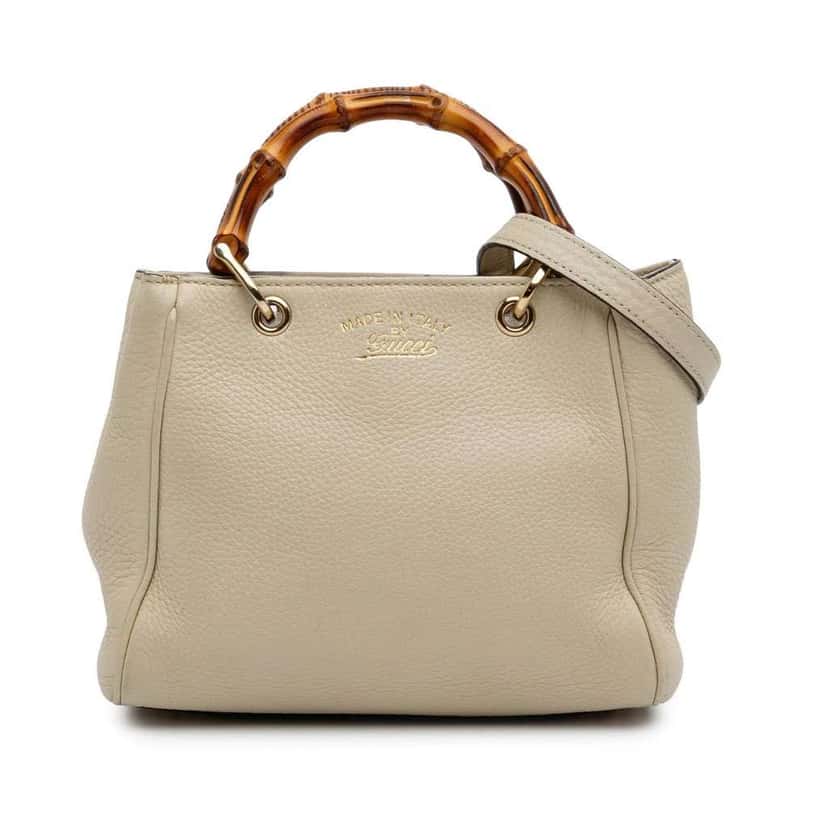 Gucci Mini Calfskin Bamboo Shopper Satchel White Leather Good condition - Front View