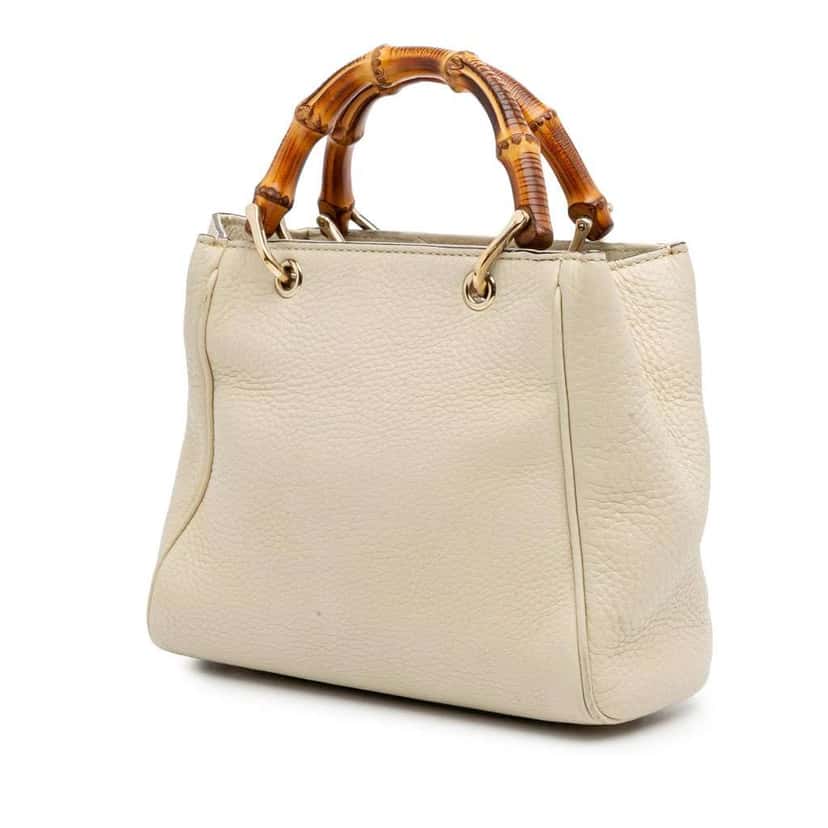 Gucci Mini Calfskin Bamboo Shopper Satchel White Leather Good condition - Back View