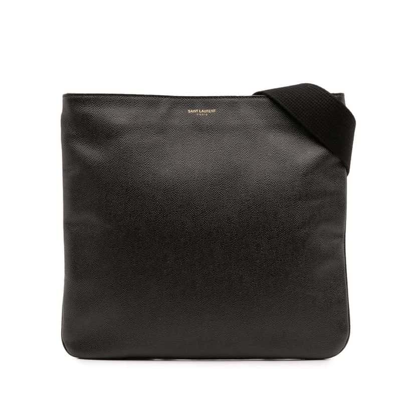 Saint Laurent Grain De Poudre Flat Crossbody Black Leather Good condition - Front View