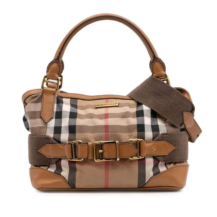 Burberry House Check Canvas Brecon Satchel Brown Canvas Good condition - Front View