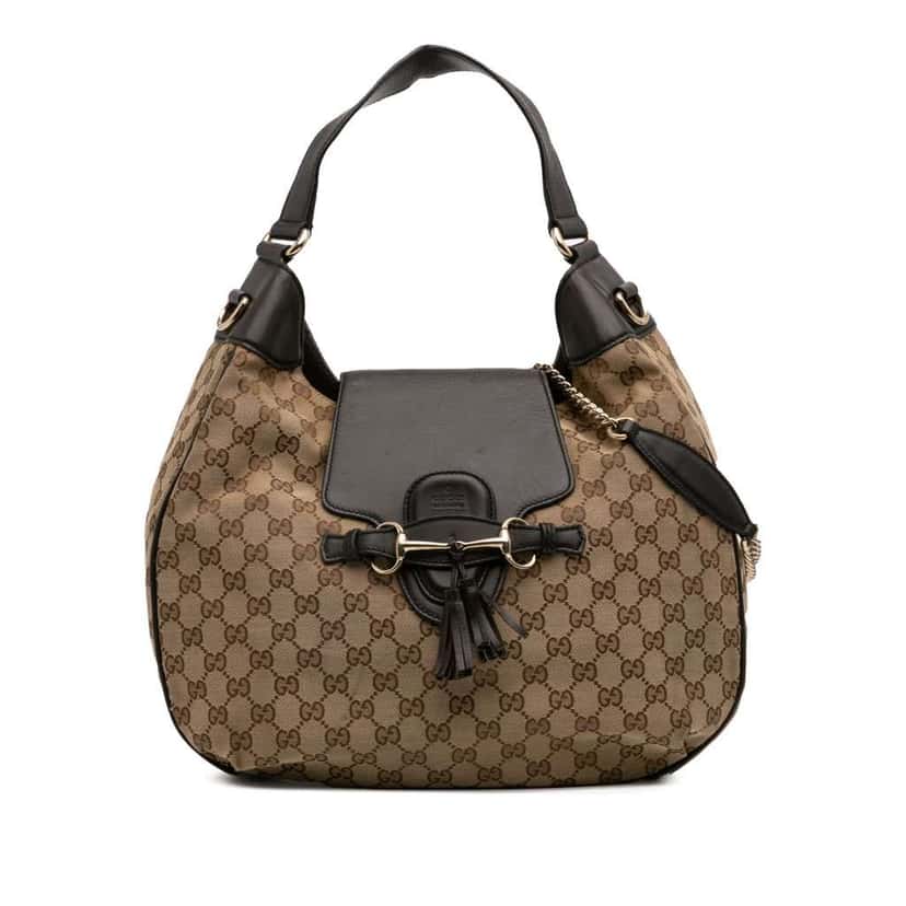 Gucci Medium GG Canvas Emily Flap Satchel Brown Canvas Fair condition - Front View
