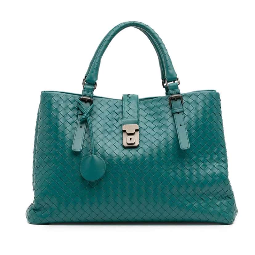 Bottega Veneta Medium Nappa Intrecciato Roma Tote Blue Leather Good condition - Front View