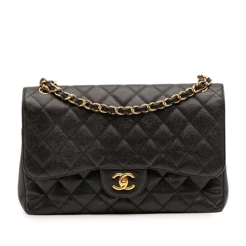 Chanel Jumbo Classic Caviar Double Flap Black Leather Good condition - Front View
