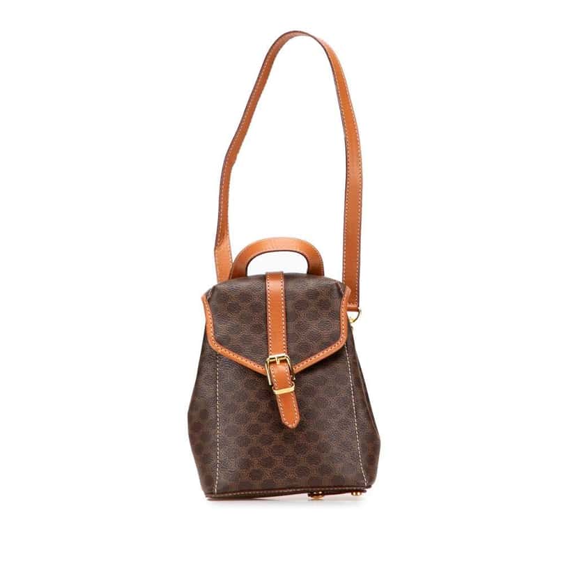 Celine Mini Macadam Coated Canvas Twin Backpack Brown Canvas Good condition - Front View