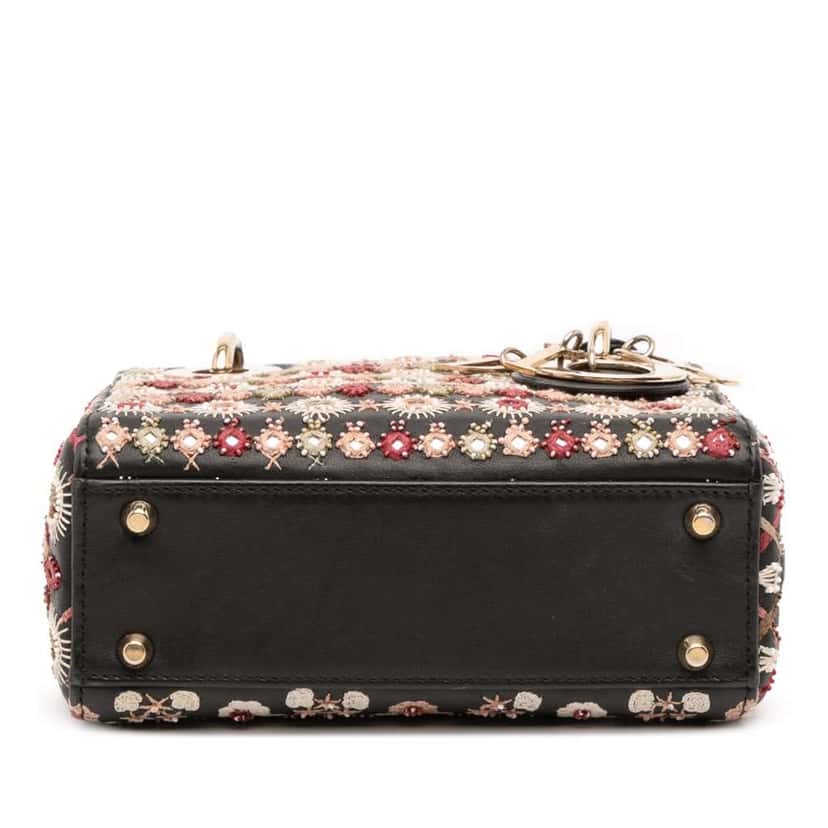 Dior Mini Calfskin Beaded Embroidered Lady Dior Black Leather Good condition - Inside View