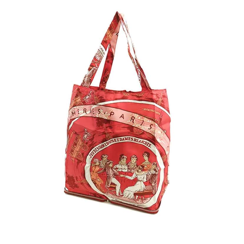 Hermès Jeu des Omnibus et Dames Blanches Silky Pop Tote Red Silk Good condition - Back View