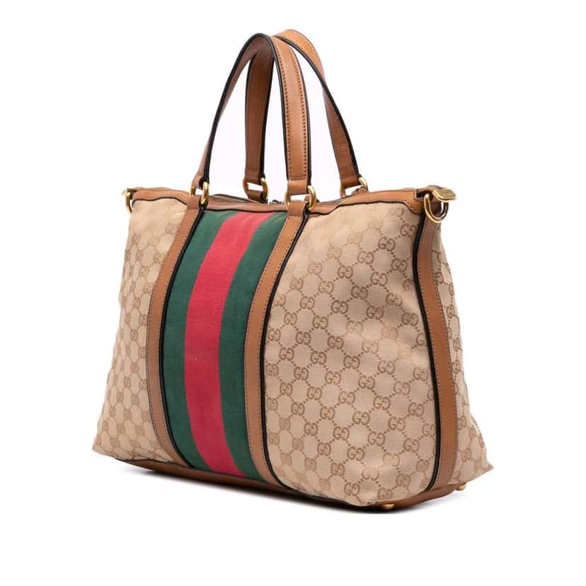 Gucci Medium GG Canvas Rania Top Handle Bag Brown Canvas Fair condition - Back View