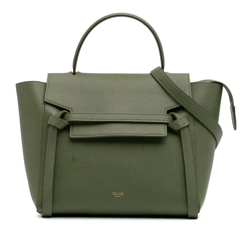 Celine Micro Leather Belt Satchel Green Leather Good condition - Front View