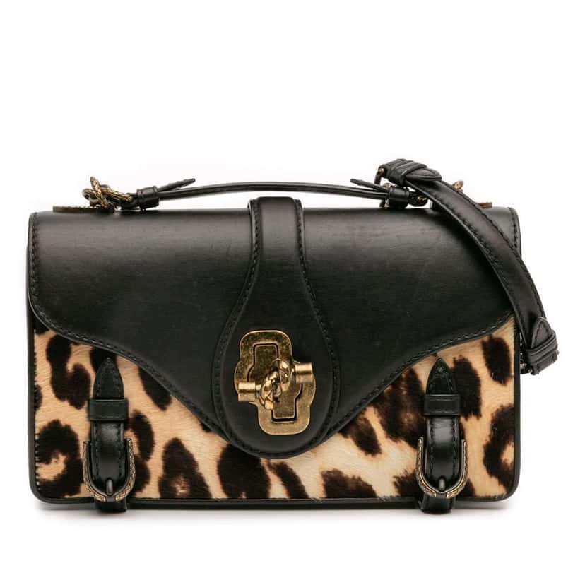 Bottega Veneta Calfskin and Leopard Print Pony Hair City Knot Shoulder Bag Black Leather Good condition - Front View